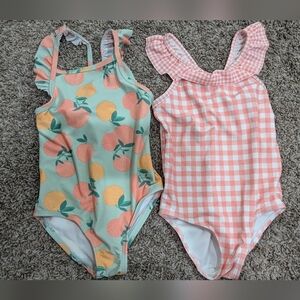 Carter's 4t girl swimsuit bundle oranges and check ginghams ruffles bow